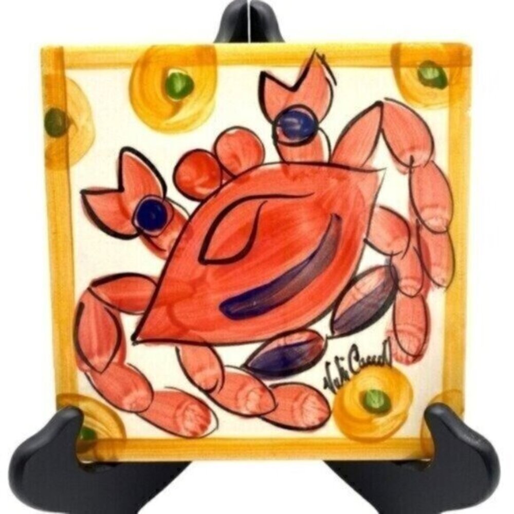 Vicki Carroll Studio Handpainted Ceramic Splish Splash Crab Tile